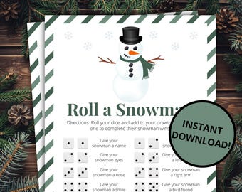 Winterrolle Ein Schneemann Spiel | Druckbare Schnee Tag Aktivität für Kinder und Erwachsene | Winter-Party-Spiel | Klassenspiel - Grün