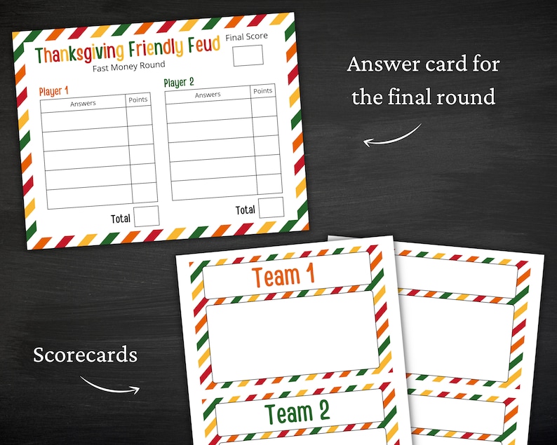 Thanksgiving Friendly Feud Printable Thanksgiving Game Fall Activity For Kids and Adults Thanksgiving Trivia Classroom Game image 4