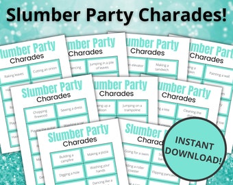 Slumber Party Charades | Printable Sleepover Games for Kids and Teens | Pajama Party Activities | Birthday Party Sleepover Games  - Mint