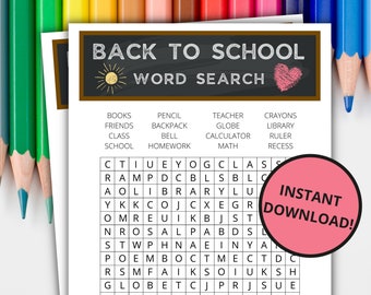 Pesquisa de palavras de volta às aulas | Jogo do primeiro dia de aula | Jogo quebra-gelo | Jogos para estudantes | Atividade de volta às aulas para crianças