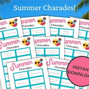 Summer Charades | Printable Summer Game | Summer Activity for Kids and Adults | Summer Vacation | Family Activities for Summer Break