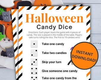 Halloween Candy Dice Game | Printable Halloween Game | Halloween Activity For Kids and Adults | Halloween Party Game | Classroom Game