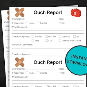 Ouch Report | Daycare Incident Report | Preschool Accident and Injury Form | Printable Home Daycare Boo-Boo Report | Instant Download