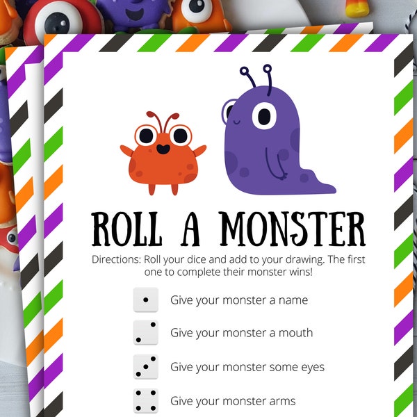 Roll A Monster Game | Printable Halloween Game | Halloween Activity For Kids and Adults | Party Game | Holiday Classroom Game