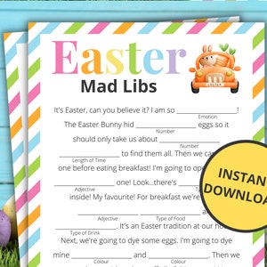 Easter Mad Libs | Printable Easter Game | Easter Activity For Kids and Adults | Easter Party Game | Family Game | Classroom Game