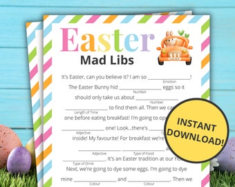 Libs fous de Pâques | Jeu de Pâques imprimable | Activité de Pâques pour enfants et adultes | Jeu de fête de Pâques | Jeu familial | Jeu en classe