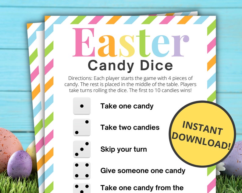 Easter Candy Dice Game Printable Easter Game Easter Etsy