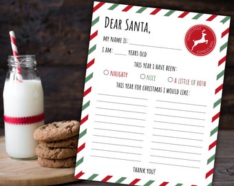 Letter To Santa Claus | Christmas Wish List | Christmas Printable For Kids | Red And Green Stripes