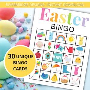 Osterbingo | Osteraktivität für Kinder und Erwachsene | Druckbare Ostern Spiele | Oster-Party-Spiel | Frühlings Bingo Karten | Sofort Download