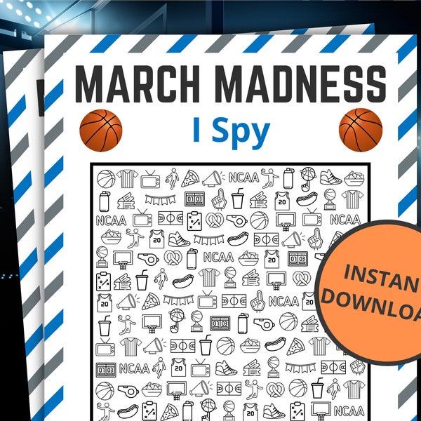 March Madness I Spy | Printable March Madness Game For Kids and Adults | NCAA Men's Basketball Championship | Instant Download