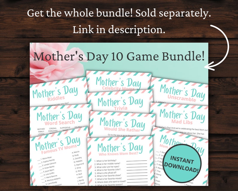 Mothers Day Games Bundle Printable Games for Mother's 