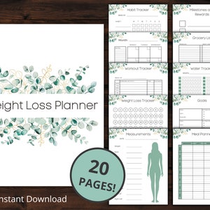 Gewichtsverliestracker | Fitnessdagboek | Afdrukbare gewichtsverliesplanner | Weightwatchers | Doelen stellen en motivatie | 8,5x11 | Groente