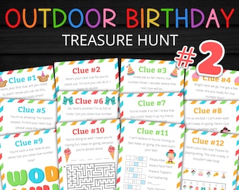 Búsqueda del tesoro de cumpleaños al aire libre n.º 2 para niños mayores / Búsqueda del tesoro de cumpleaños / Actividad de cumpleaños para niños y adolescentes / Juegos y rompecabezas