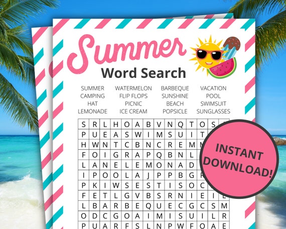 summer word search printable summer game summer activity etsy