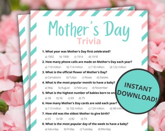 Mother's Day Trivia | Printable Mother's Day Games For Kids and Adults | Party Games and Activities | Family Games | Classroom Games