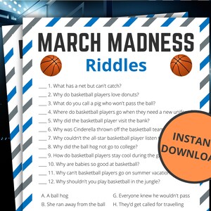 March Madness Riddles | Printable March Madness Game For Kids and Adults | NCAA Men&#39;s Basketball Championship | Instant Download