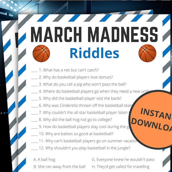 March Madness Riddles | Printable March Madness Game For Kids and Adults | NCAA Men's Basketball Championship | Instant Download
