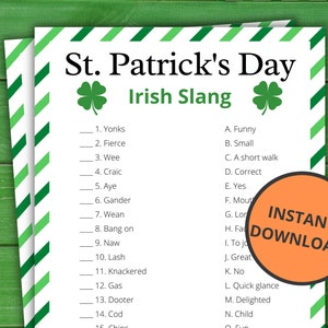 St. Patrick&#39;s Day Irish Slang Game | St Patrick&#39;s Party Games | St. Patty&#39;s Activity For Kids and Adults | Virtual and Printable Party Games