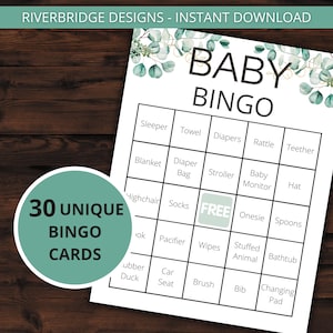 Bingo voor babyshowers | Babyshowerspellen | Afdrukbare activiteiten | Direct downloaden | Babybingospel | 30 bingokaarten voor babyshowers | Groen