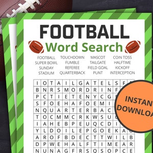 Football Word Search | Printable Football Game | Football Activity For Kids and Adults | Football Sunday | Championship Playoff Game