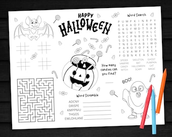 Halloween Placemat | Activities And Games | Halloween Party | Printable Activities for Families and Kids | 8.5x11 and 11x17