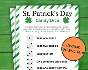 St. Patrick's Day Candy Dice Game | Printable St. Patricks Day Game | St. Patrick's Activity For Kids | St. Patty's Party Game | Family Game