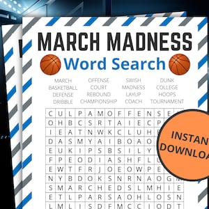 March Madness Word Search | Printable March Madness Game For Kids and Adults | NCAA Men&#39;s Basketball Championship | Instant Download
