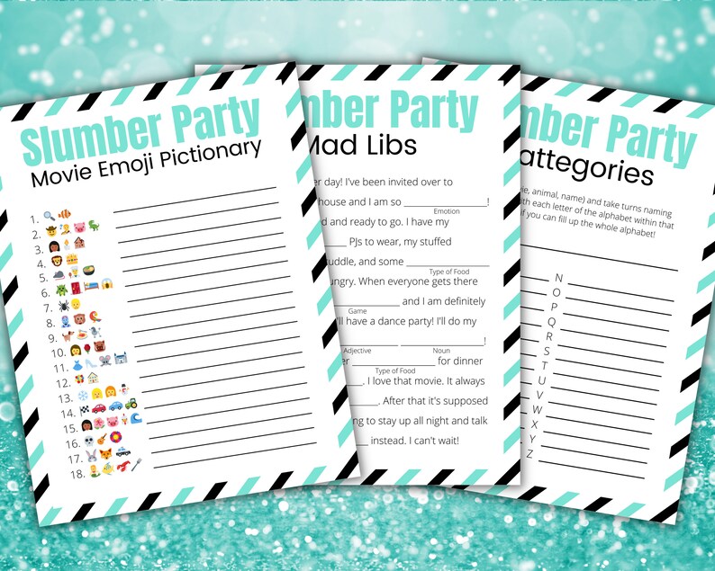 Slumber Party Game Bundle Printable Sleepover Games for Kids Etsy