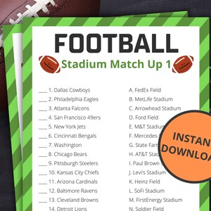 Football Stadium Matchup | Printable Football Game | Football Activity For Kids and Adults | Football Sunday | Championship Playoff Game