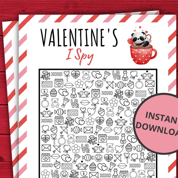 Valentine's Day I Spy Game | Valentine's Party Games | Valentines Day Activity For Kids and Adults | Virtual and Printable Party Games