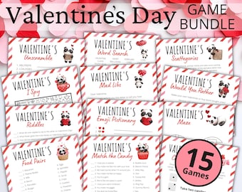 Paquete de juegos de San Valentín / Juegos imprimibles de San Valentín para niños / Juegos y actividades de fiesta / Juegos de aula / Juegos familiares