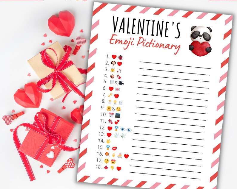 Valentine's Day Emoji Pictionary Valentine's Party Games Valentines Day Activity For Kids and Adults Virtual and Printable Party Games image 2