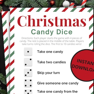 Christmas Candy Dice Game | Printable Christmas Game | Christmas Activity For Kids and Adults | Christmas Party Game | Classroom Game