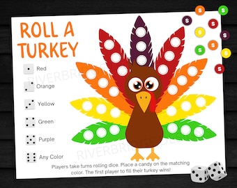 Roll A Turkey Dice Game | Printable Thanksgiving Game | Fall Activity For Kids and Adults | Thanksgiving Party Game | Classroom Game