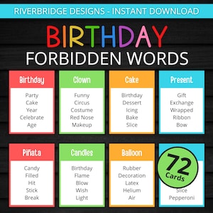 Birthday Forbidden Words | Printable Birthday Party Game | Birthday Activity For Kids and Adults | Birthday Taboo