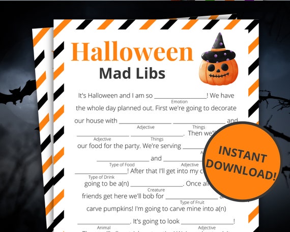 Halloween Mad Libs Printable Halloween Game Halloween - Etsy