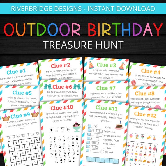 Outdoor Birthday Treasure Hunt For Older Kids | Birthday Scavenger Hunt | Birthday Activity for Kids and Teens | Birthday Games and Puzzles