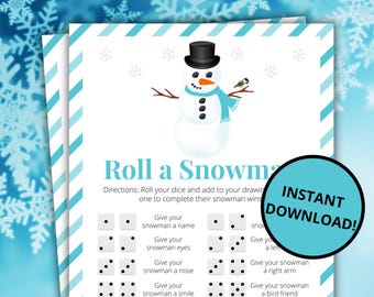 Winterrolle Ein Schneemann Spiel | Druckbare Schnee Tag Aktivität für Kinder und Erwachsene | Winter-Party-Spiel | Klassenspiel - Blau