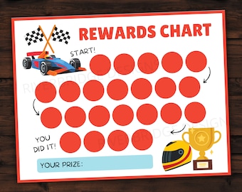 Rewards Chart Printable For Children and Toddlers | Potty Chart | Sticker Chart | Chore Chart | 8.5 x 11 | Racecars