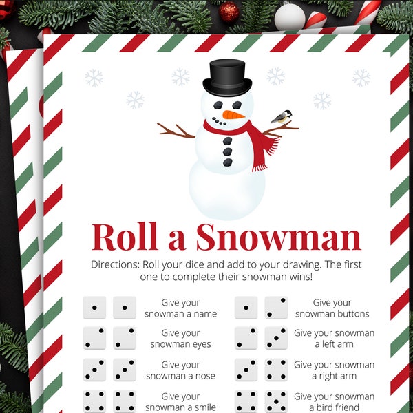 Roll A Snowman Game | Printable Christmas Game | Winter Activity For Kids and Adults | Christmas Party Game | Holiday Classroom Game