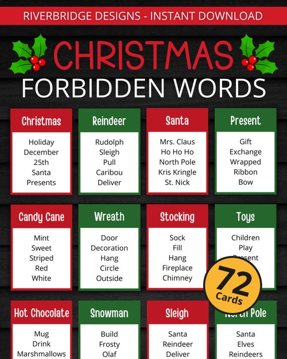 Christmas Forbidden Words | Printable Christmas Game | Christmas Activity For Kids and Adults | Party and Classroom Word Game
