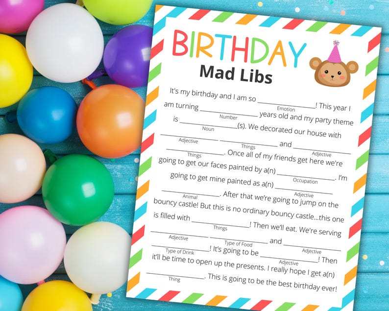 Birthday Mad Libs | Printable Birthday Party Game | Birthday Activity ...