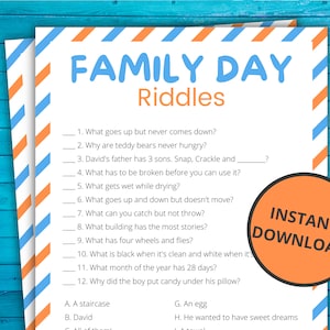 Family Day Riddles | Printable Family Day Game | Family Day Activity For Kids | Family Game Night | Virtual Family Day Games