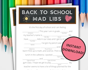 Back To School Mad Libs | First Day of School Game | Icebreaker Game | Games for Students | Back To School Activity for Kids