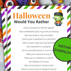 Halloween ¿Preferirías / Juego de Halloween imprimible / Actividad de Halloween para niños y adultos / Juego de fiesta de Halloween / Juego de aula