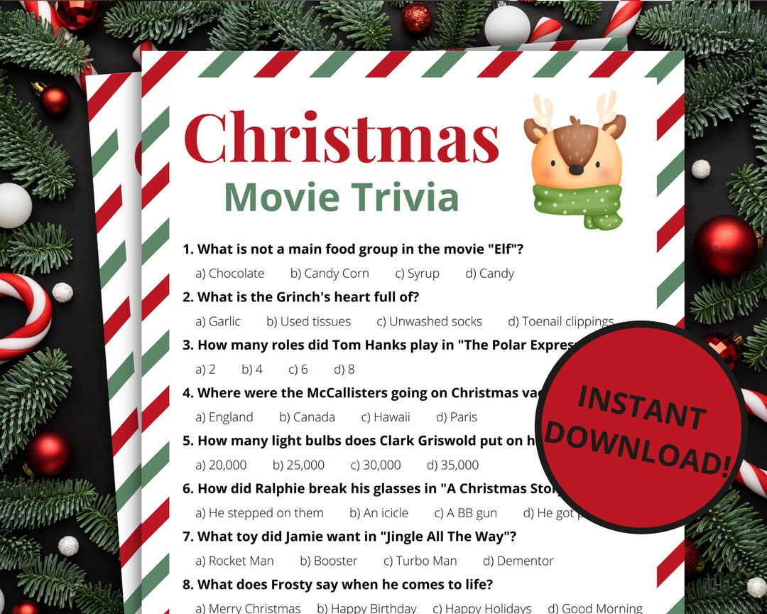Christmas Movie Trivia Printable Christmas Game Christmas Activity for ...
