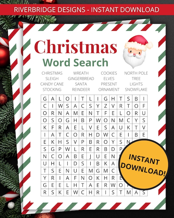 Christmas Word Search | Printable Christmas Game | Christmas Activity For Kids and Adults | Christmas Party Game | Holiday Classroom Game