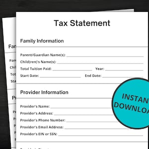 Daycare Tax Statement | Childcare Tax Receipt | Tax Information For Parents | Printable Daycare Tax Form | Tuition Statement