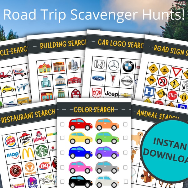 Road Trip Scavenger Hunts | Road Trip Games | Printable Activities for Families and Kids | Travel Activity Pack | Kids Travel Games