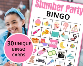 Slumber Party Bingo | Printable Sleepover Games for Kids and Teens | Pajama Party Activities | Birthday Party Sleepover Games  - Pink